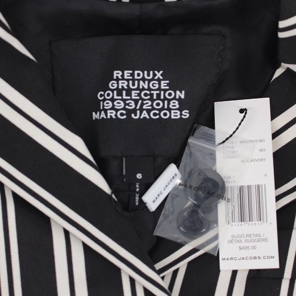 NWT Marc Jacobs Redux Grunge Collection Striped Blazer Jacket Black Ivory size 6 - Picture 11 of 11